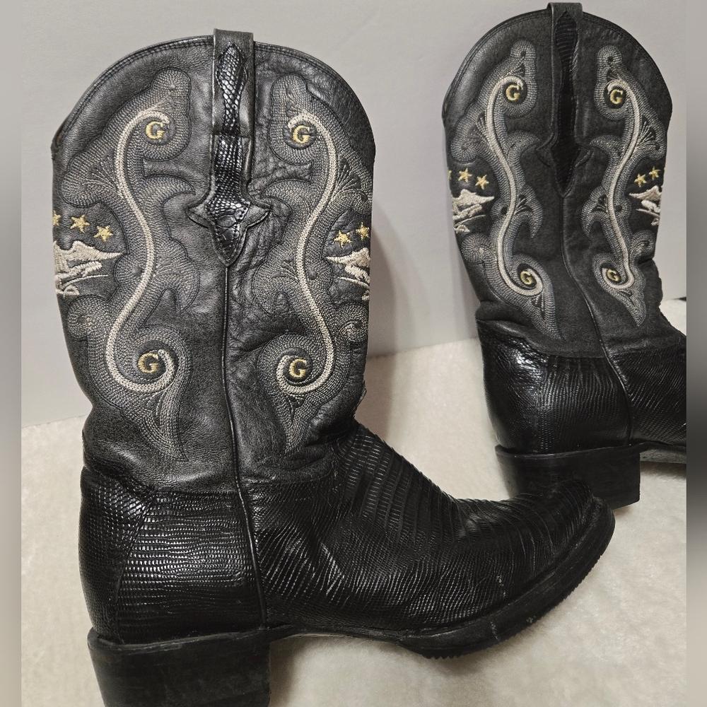El General 1901 Lizard Print Point Toe Western Cowboy Black Boots GUC Size: 10 - Picture 13 of 15